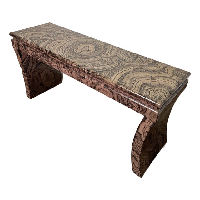 C. 1970s Postmodern Faux Marble Lacquered Console Table For Sale