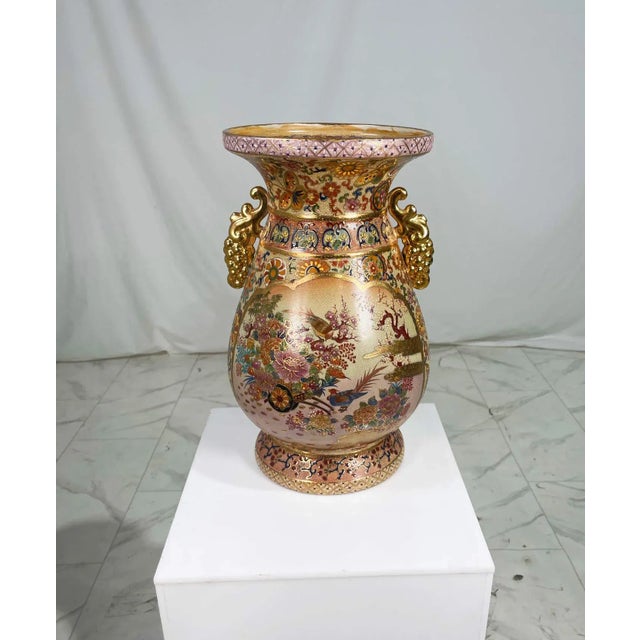 Satsuma Vintage Chinoiserie Japanese Satsuma Ceramic Hand Painted Vase For Sale - Image 4 of 13