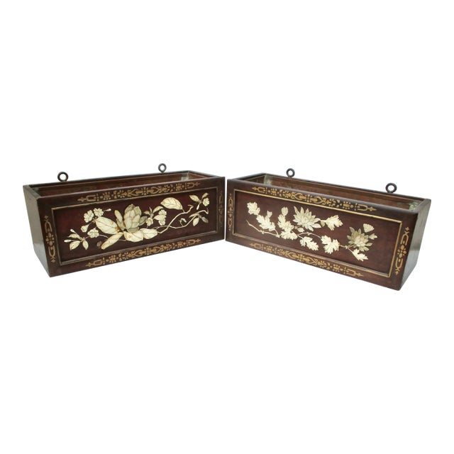 Pair of Antique Mother of Mearl Inlaid Wall Pockets Japanese Meiji- A Pair of Two For Sale