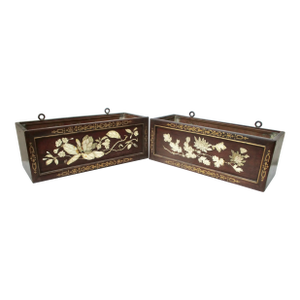 Pair of Antique Mother of Mearl Inlaid Wall Pockets Japanese Meiji- A Pair of Two