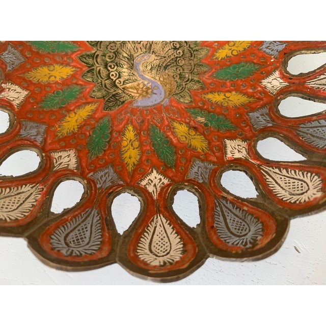 Hand-Painted Brass Plate with Peacock, 1970s For Sale - Image 6 of 11