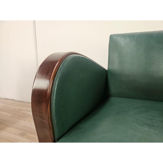 Art Deco Club Chairs in Walnut and Green Eco-Leather, 1940, Set of 2 For Sale - Image 9 of 18