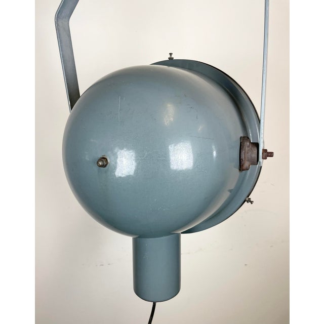 Glass Industrial Grey Enamel Factory Spotlight Hanging Light with Glass Cover, 1950s For Sale - Image 7 of 18