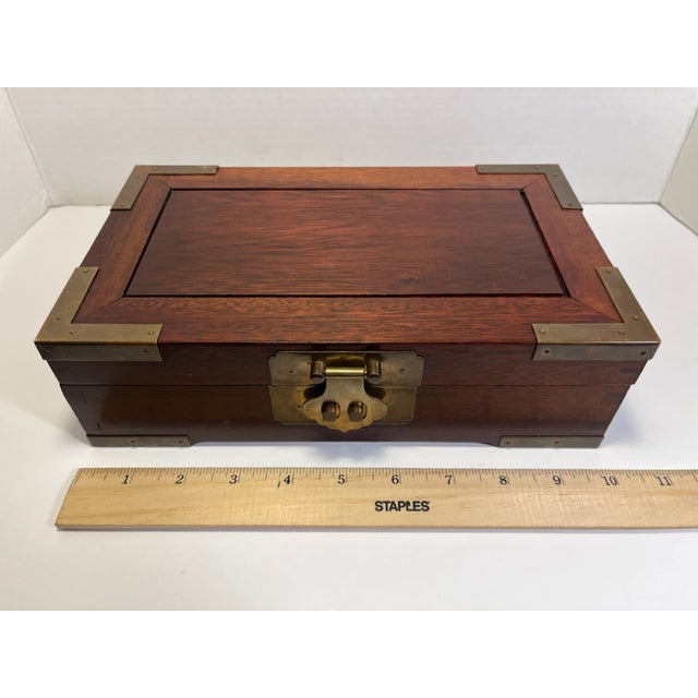 Wood 1970s Vintage Chinese Brass Wooden Two Sections Jewelry Box For Sale - Image 7 of 9