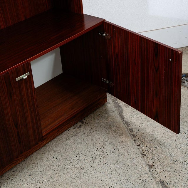 Mid Century Danish Modern Cabinet Rosewood Bookshelf Shelves Metal Handles MCM For Sale In Sacramento - Image 6 of 12