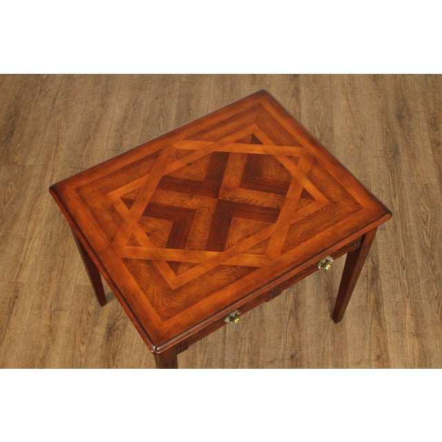 Brown Drexel Heritage 'Celtic' Parquetry Top One Drawer Lamp Table For Sale - Image 8 of 12
