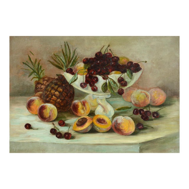 Summer Fruit Still-Life With Cherries, Peaches & Pineapple - After H. Raymond For Sale