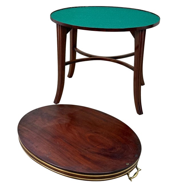 Wood Georgian Mahogany Oval Tray on Stand with Brass Bound Decoration, 1800 For Sale - Image 7 of 13