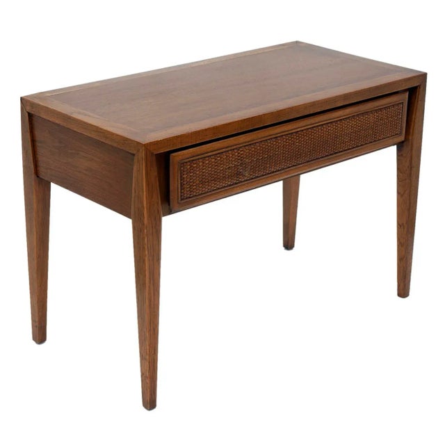 Modern 1960s Modern Walnut Side Table Woven Paneled Drawer by Century For Sale - Image 3 of 10