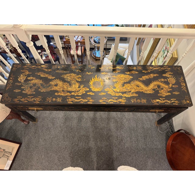 Mid 20th Century Trouvailles Hand Painted Dragon Motif Low Alter Table For Sale - Image 9 of 12