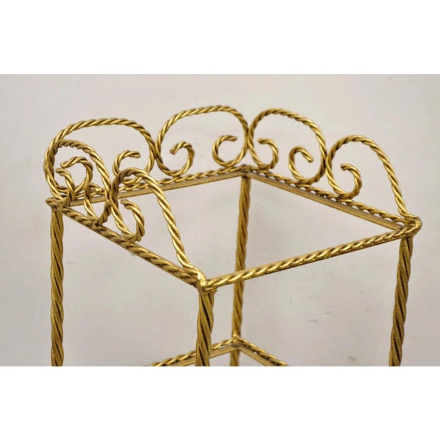 Hollywood Regency Italian Hollywood Regency Rope Tassel Gold 4 Tier Iron Etagere Shelf - A Pair For Sale - Image 3 of 10