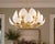 Luxury Lotus Petal Brass Chandelier | Modern White Floral Ceiling Light | Mid Century Statement Pendant | Elegant Dining Room Fixture For Sale - Image 4 of 8