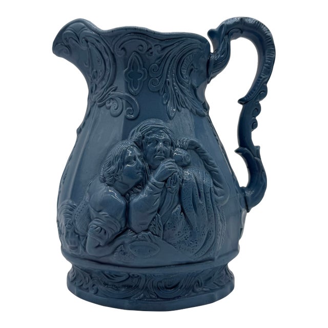 A Very Fine Antique English Victorian Blue Salt Glazed Stoneware Jug, Circa 1850's For Sale