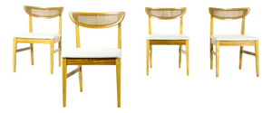 Vintage Teak and Cane Bergere Chairs, Set of 4