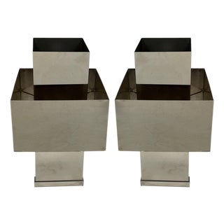 Mid 20th Century Polished Chrome Cubist Table Lamps, After Willy Rizzo - a Pair For Sale