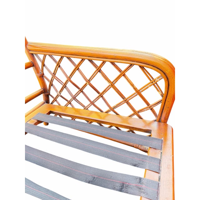 Pair of Vintage Ficks Reed Rattan Lounge Chair Frames With Lattice Sides For Sale - Image 11 of 13