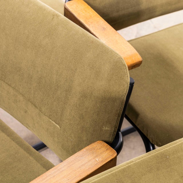 Vintage Cantilever Peninsular Blue Frame Dining Chairs with Sage Green Upholstery, 1970s, Set of 7 For Sale - Image 6 of 13