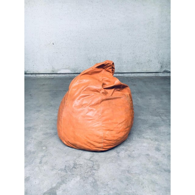 Vintage Mid-Century Modern Italian Design Leather Patchwork Bean Bag in the style of De Sede. Made in Italy 1970's. Cognac...