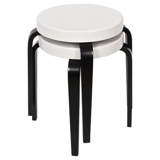 Early pair of Thonet Nesting Tables in white Bakelite with Ebonized Bentwood legs, attributed to Alvar Aalto. Seat 14D....