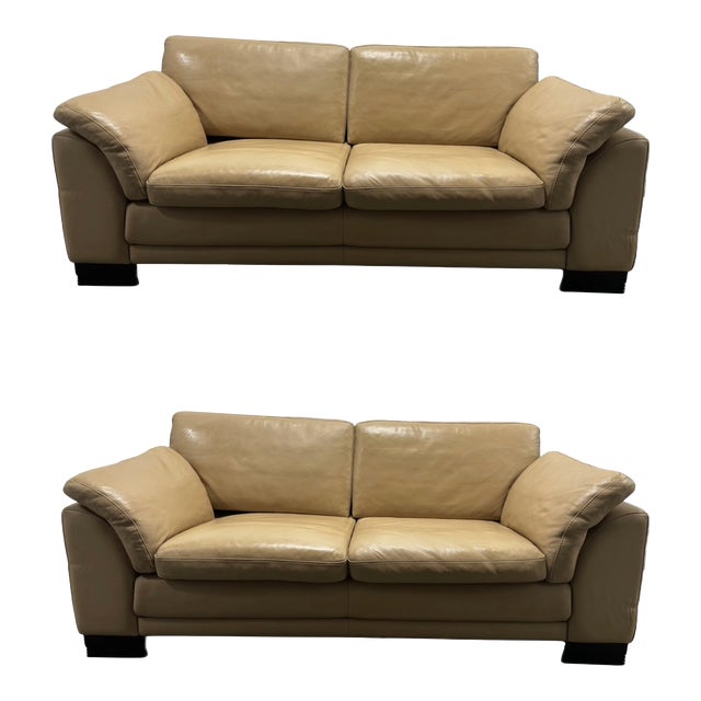 Pair of Roche Bobois Cream Leather Loveseats Chairish