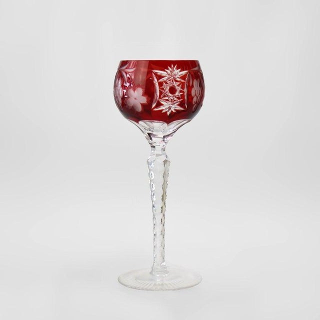 Art Nouveau Pair Antique Bohemian Floral & Grape Cut to Clear Crystal; Amethyst & Cranberry For Sale - Image 3 of 5