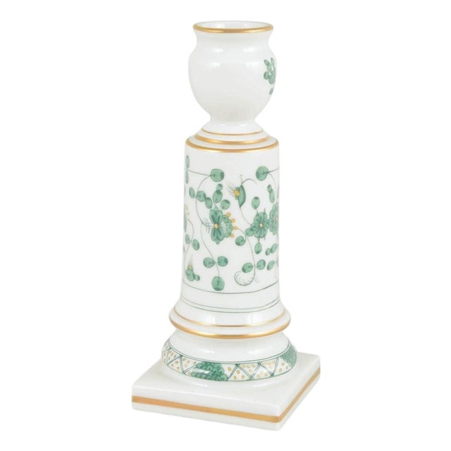 Porcelain Candlestick with Green Indian Pattern Decoration from Meissen For Sale