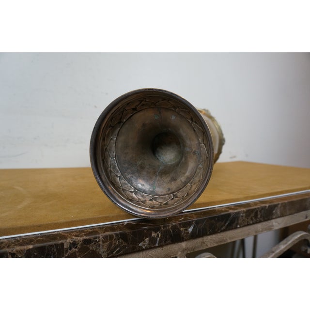 Mid 20th Century Neoclassical Empire Style Repousse Brass Roses Mantel Urn Amphora Vase For Sale - Image 9 of 12