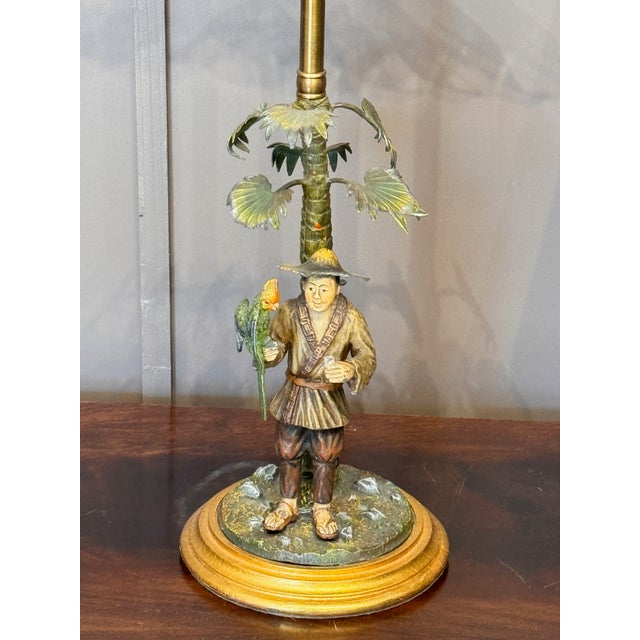 Pair of Cold Painted Bronze Figural Lamps With Mottled Paper Shades For Sale - Image 16 of 16
