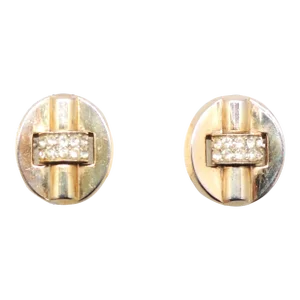 Vintage Crown Trifari Oval Pavé Clear Rhinestone Clip Earrings - 2 Pieces