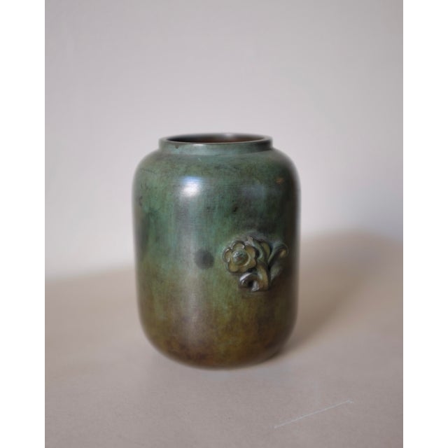 1930s Small Bronze GAB Vase with a decorative flower motif. Manufactured by GAB (Guldsmedsaktiebolaget) in Sweden in has...