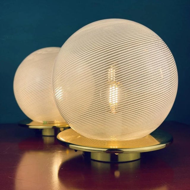 Gold Swirl Murano Glass Table Lamps by F.Fabbian, Italy, 1970s, Set of 2 For Sale - Image 8 of 13