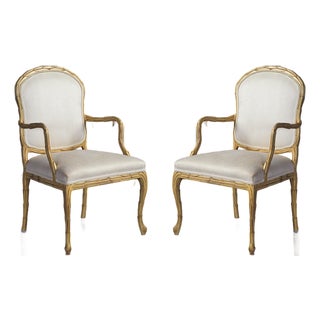 Vintage Faux Bois Armchairs Louis XV Style - A Pair For Sale