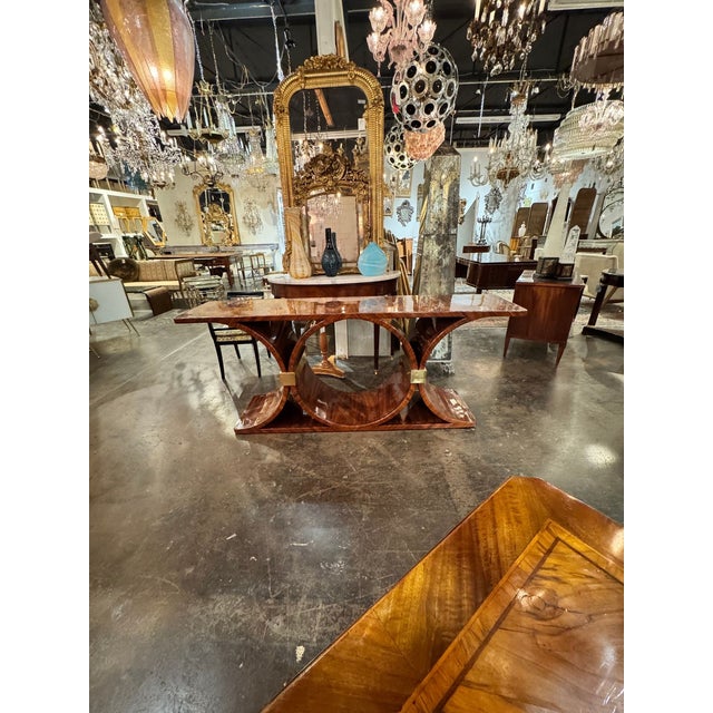 Modern MCM Art Deco Style Black Walnut Console For Sale - Image 3 of 9