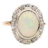 13k White and Yellow Gold Vintage Natural Diamond and Natural Opal Ring For Sale
