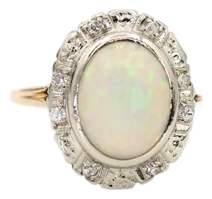13k White and Yellow Gold Vintage Natural Diamond and Natural Opal Ring