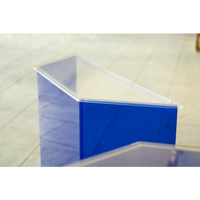 Blue International Acrylic Glass Reception Display Stands, 1980, Set of 2 For Sale - Image 16 of 18
