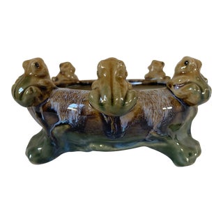 Vintage Majolica Frog Planter For Sale