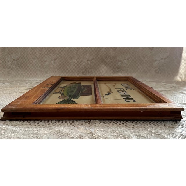 Vintage Reverse Painted "Gone Fishing" Window Sign For Sale - Image 4 of 10