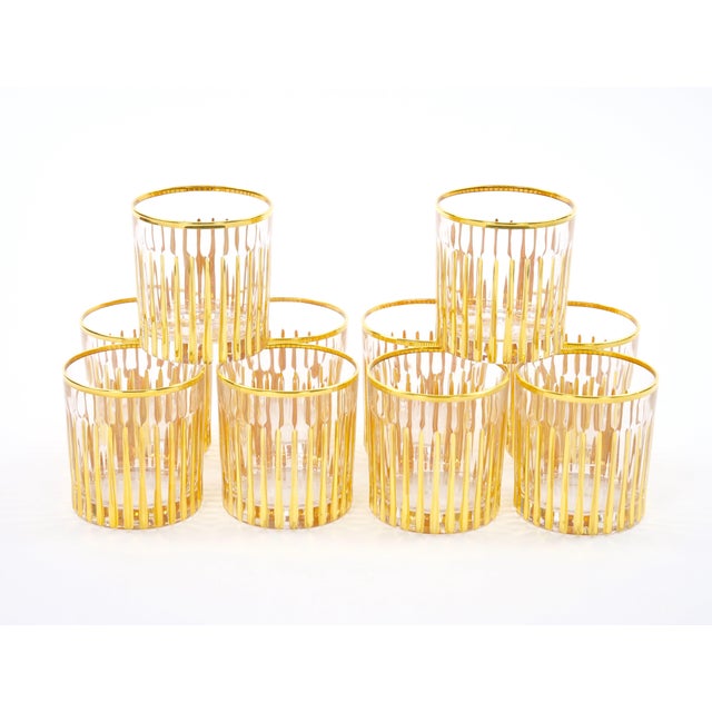 Mid-Century Italian 24k Gilt Gold-Decorated Whiskey / Scotch Lowball Glass Set For Sale - Image 4 of 14