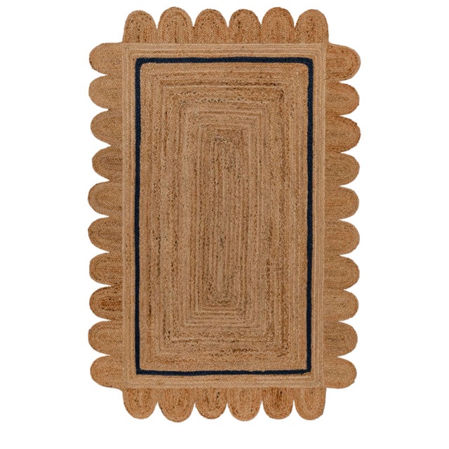 3x5ft. Navy Single Border Braided Jute Scallop Rug For Sale - Image 10 of 10