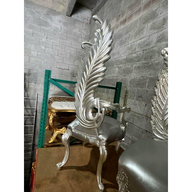 Silver 1990s Italian Baroque Silver Chair Set – High Back Silver Leaf For Sale - Image 8 of 9