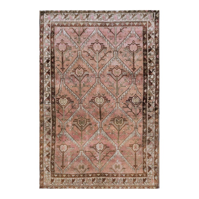 1920s Pink Rose Medallion Antique Persian Malayer Rug 4'4"x 6'4" Handknotted Wool Carpet For Sale