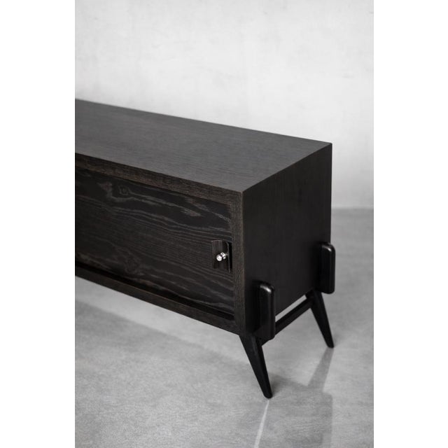 Black Mid-Century Modern Scandinavian Dark Oak Sideboard with Wooden & Metal Handles, 1960s For Sale - Image 8 of 18