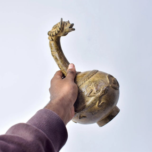 Vintage African Metal Pot With Animal Head Burkina Faso For Sale - Image 12 of 13
