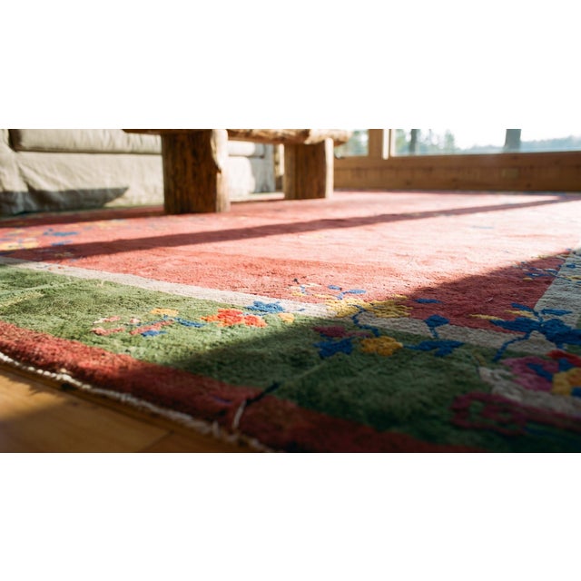 Gorgeous Tinys Flowers in a Floral Design With Cute Pink-Raspebery Background Antique Chinese Art Deco Rug For Sale - Image 11 of 11