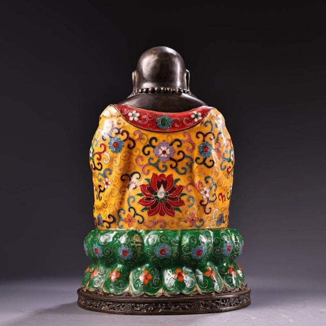 Asian Late 19th Century Cloisonné Enamel Maitreya Buddha Statue, 3.1kg For Sale - Image 3 of 10
