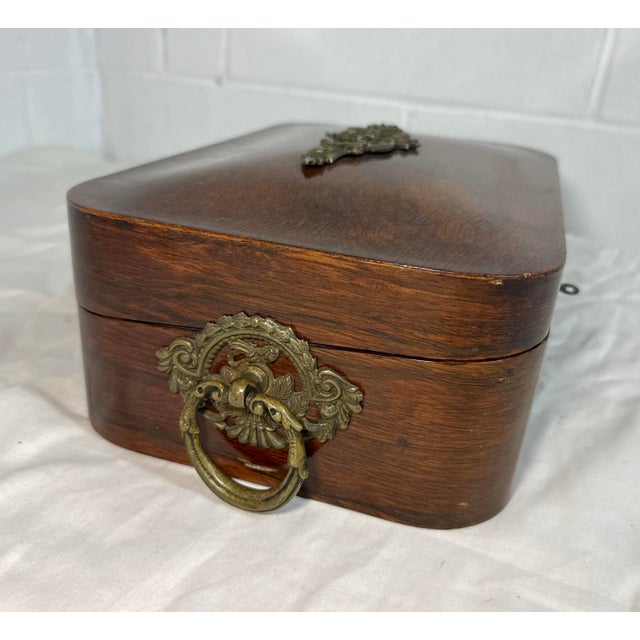 Quality Antique 19th Century Handmade Wood Bronze Writing Lap Desk Domed Box For Sale - Image 10 of 17