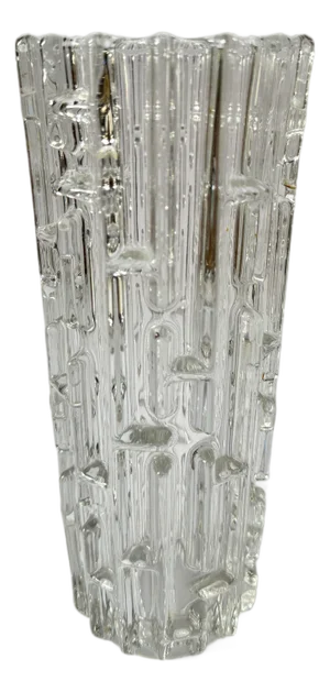 Czech Brutalist Pressed Glass Tetris Vase by František Vízner for Rudolfova Huť, 1970s
