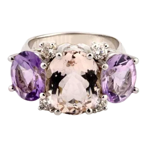 Medium 18kt White Gold Gum Drop Ring with Morganite and Amethyst