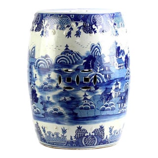 Round Village Scene Garden Seat For Sale